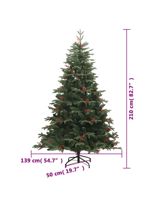 Umělý sklápěcí vánoční stromek s šiškami a bobulemi 210 cm