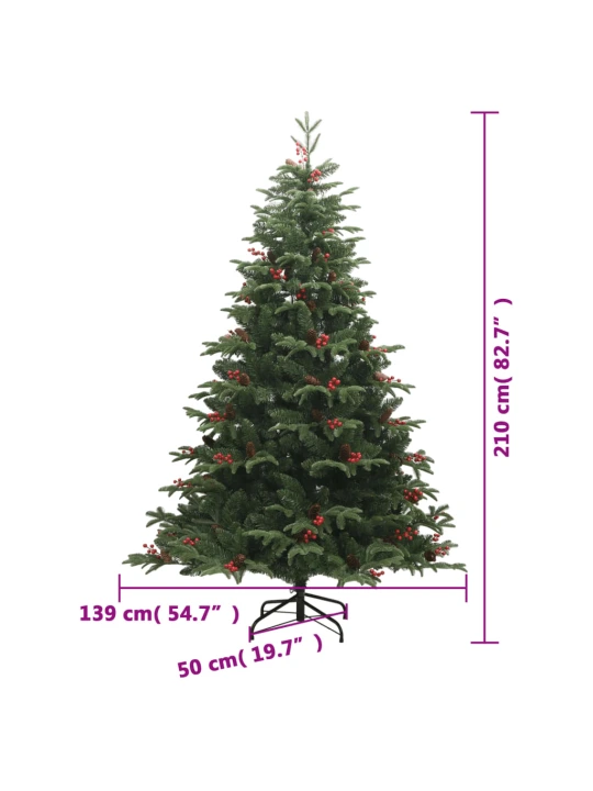 Umělý sklápěcí vánoční stromek s šiškami a bobulemi 210 cm