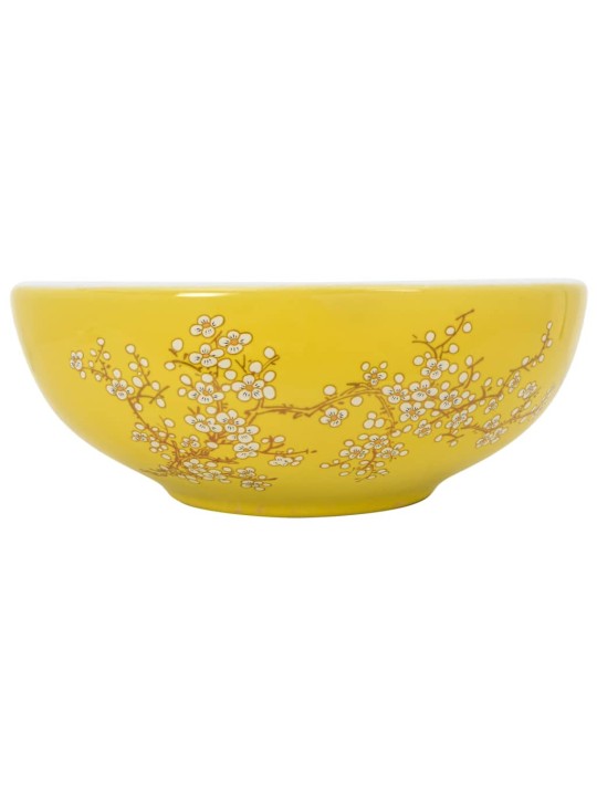Umyvadlo na desku bílé a žluté kulaté Φ 41 x 14 cm keramika
