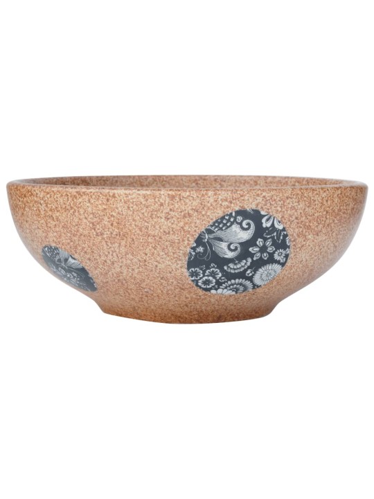Umyvadlo na desku hnědé a modré kulaté φ 41 x 14 cm keramika