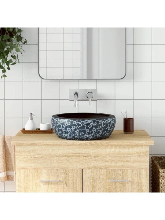 Umyvadlo na desku černé a modré kulaté Φ 41 x 14 cm keramika