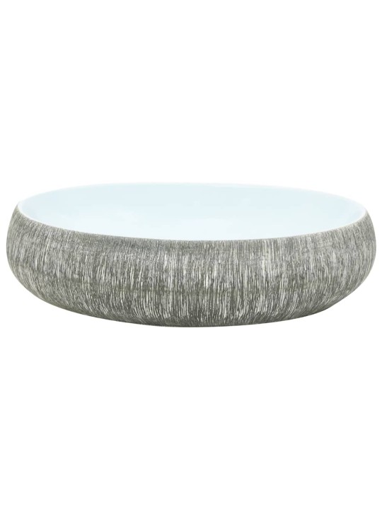Umyvadlo na desku šedé a modré oválné 59 x 40 x 15 cm keramika