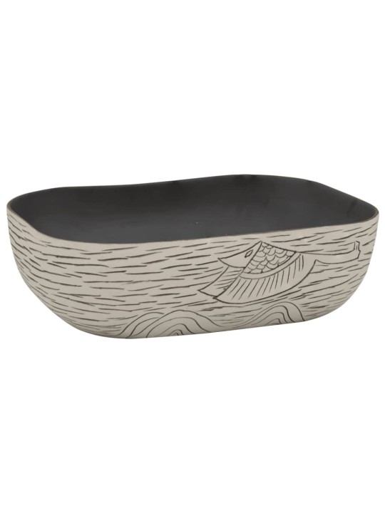 Umyvadlo na desku šedé a černé obdélník 48x37,5x13,5cm keramika