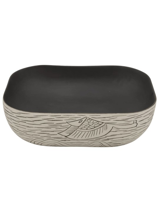 Umyvadlo na desku šedé a černé obdélník 48x37,5x13,5cm keramika