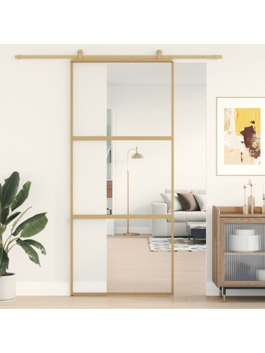 Posuvné dveře zlaté 90 x 205 cm čiré ESG sklo a hliník