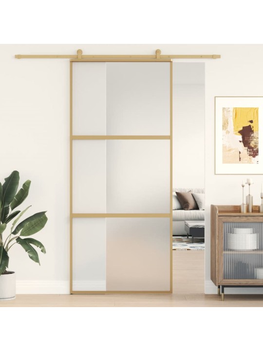 Posuvné dveře zlaté 90 x 205 cm mléčné ESG sklo a hliník