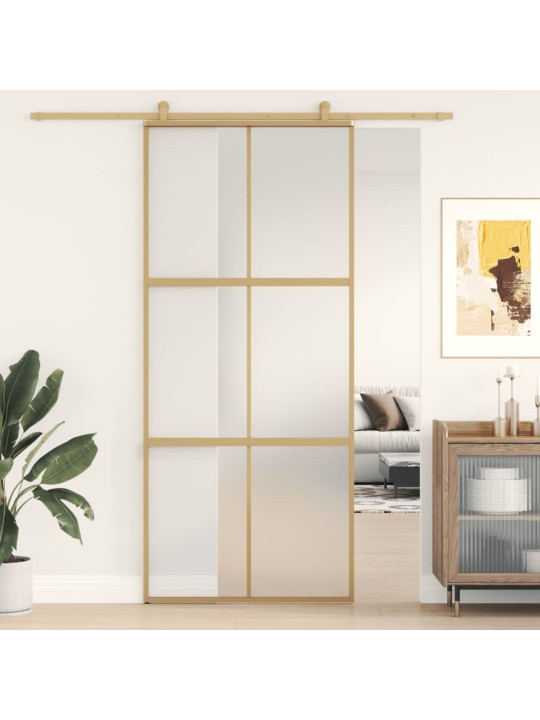 Posuvné dveře zlaté 90 x 205 cm mléčné ESG sklo a hliník