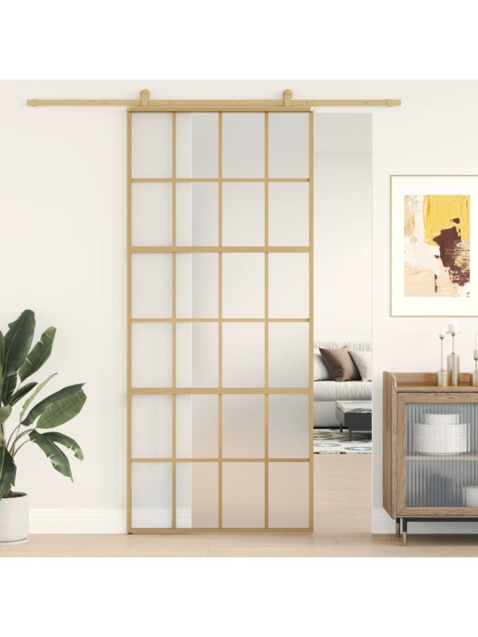 Posuvné dveře zlaté 90 x 205 cm mléčné ESG sklo a hliník