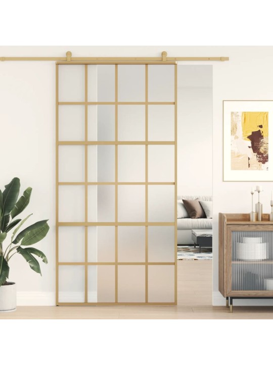 Posuvné dveře zlaté 102,5 x 205 cm mléčné ESG sklo a hliník