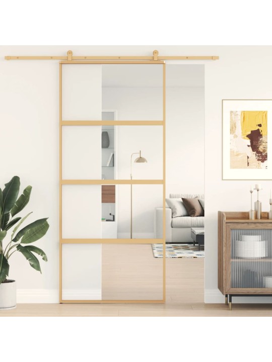 Posuvné dveře zlaté 90 x 205 cm čiré ESG sklo a hliník