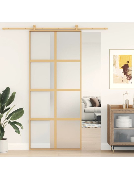 Posuvné dveře zlaté 90 x 205 cm mléčné ESG sklo a hliník