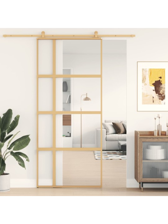 Posuvné dveře zlaté 90 x 205 cm čiré ESG sklo a hliník