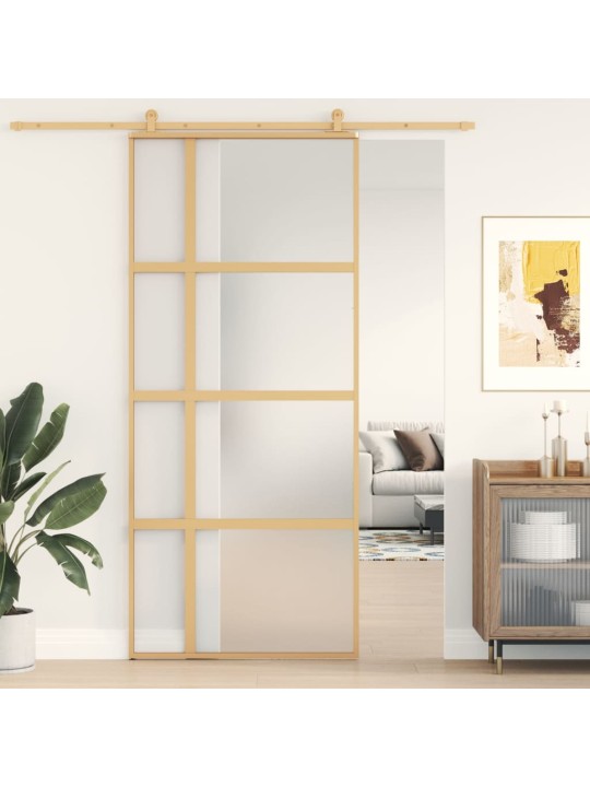 Posuvné dveře zlaté 90 x 205 cm mléčné ESG sklo a hliník