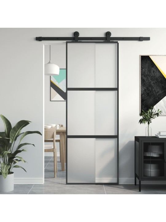 Posuvné dveře černé 76 x 205 cm tvrzené sklo a hliník