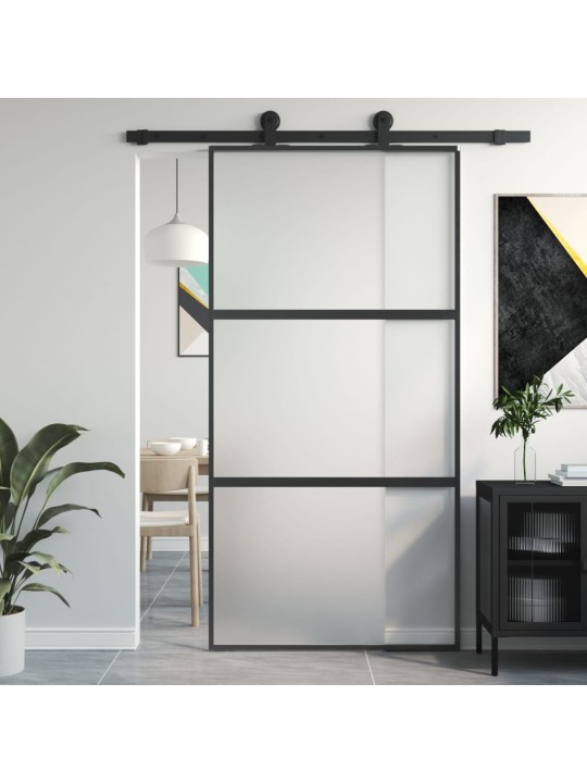 Posuvné dveře černé 102,5 x 205 cm tvrzené sklo a hliník