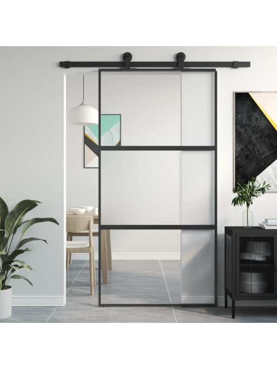 Posuvné dveře černé 102,5 x 205 cm tvrzené sklo a hliník