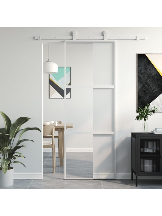 Posuvné dveře bílé 76 x 205 cm tvrzené sklo a hliník