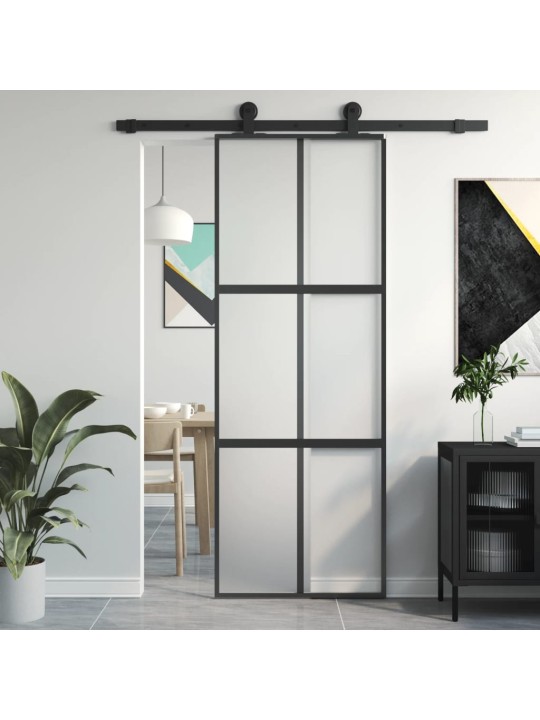 Posuvné dveře černé 76 x 205 cm tvrzené sklo a hliník