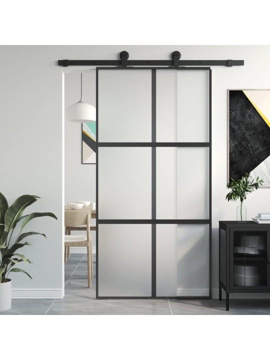 Posuvné dveře černé 102,5 x 205 cm tvrzené sklo a hliník