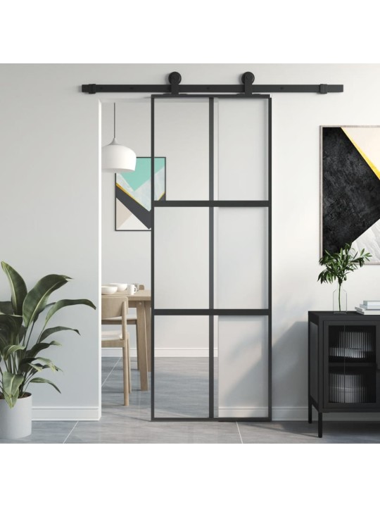 Posuvné dveře černé 76 x 205 cm tvrzené sklo a hliník