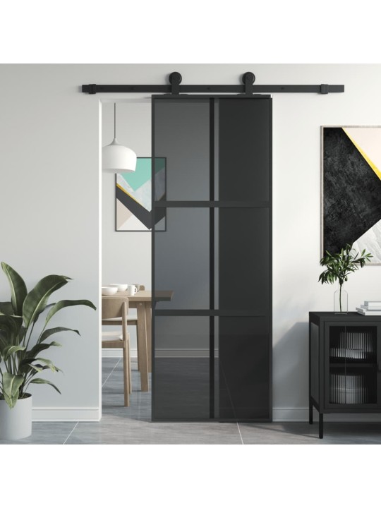 Posuvné dveře černé 76 x 205 cm tvrzené sklo a hliník
