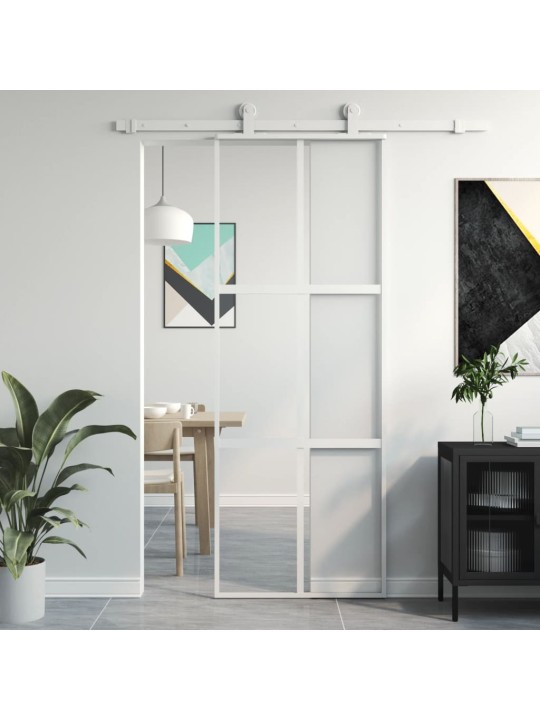 Posuvné dveře bílé 76 x 205 cm tvrzené sklo a hliník