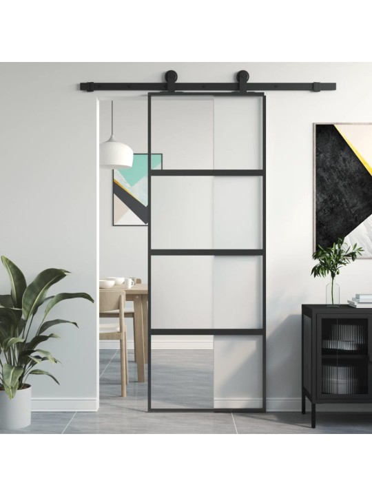 Posuvné dveře černé 76 x 205 cm tvrzené sklo a hliník