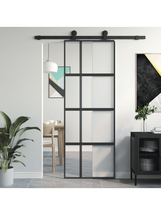Posuvné dveře černé 76 x 205 cm tvrzené sklo a hliník