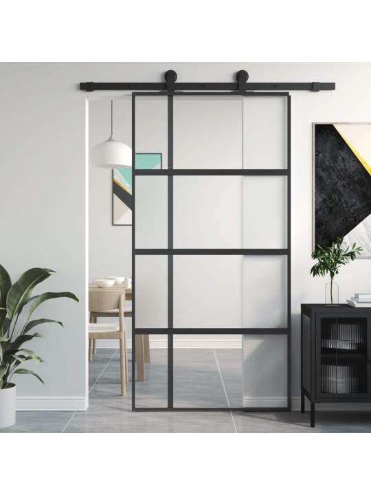 Posuvné dveře černé 102,5 x 205 cm tvrzené sklo a hliník