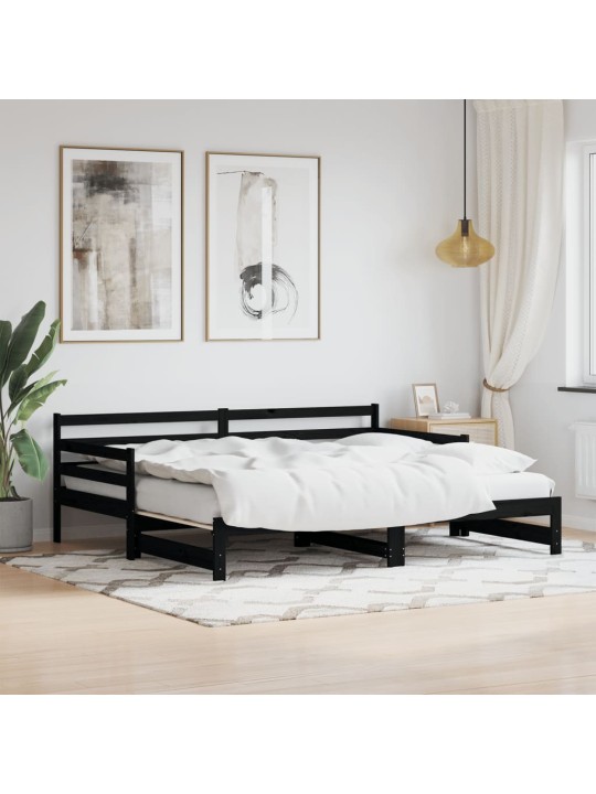 Válenda s přistýlkou černá 90 x 200 cm masivní borové dřevo