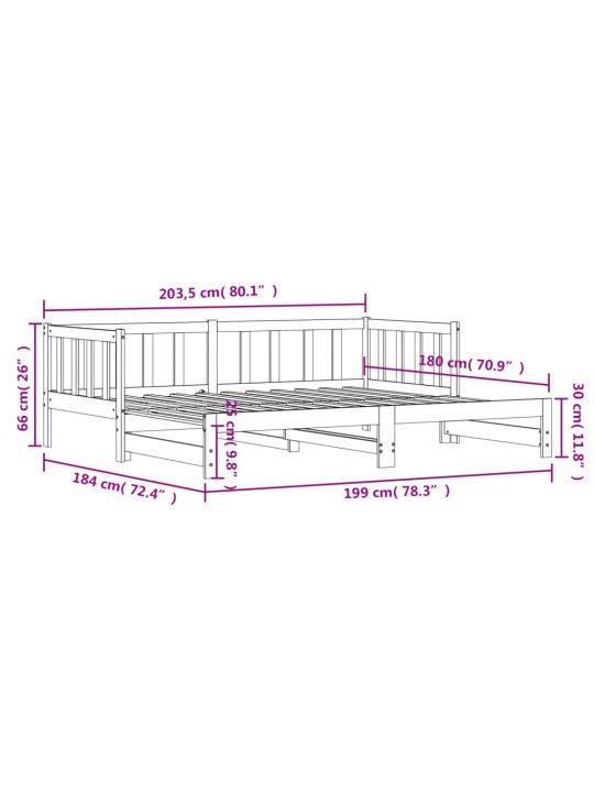 Válenda s přistýlkou černá 90 x 200 cm masivní borové dřevo