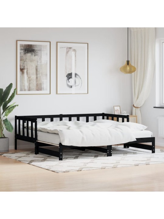 Válenda s přistýlkou černá 90 x 200 cm masivní borové dřevo