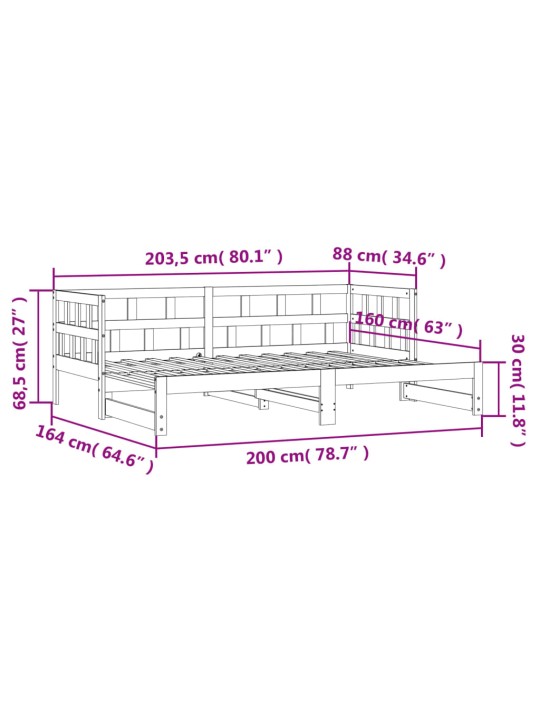 Válenda s přistýlkou 80 x 200 cm masivní borové dřevo