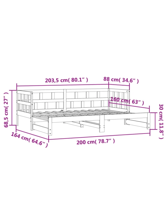 Válenda s přistýlkou 80 x 200 cm masivní borové dřevo