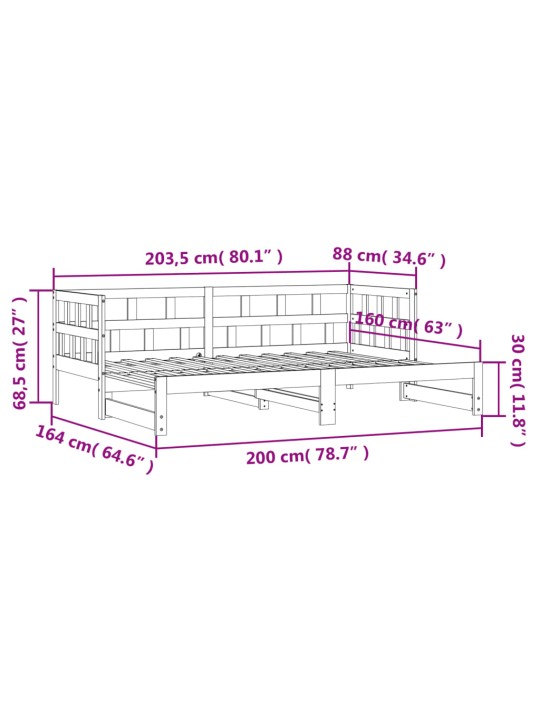 Válenda s přistýlkou bílá 80 x 200 cm masivní borové dřevo