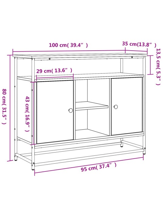 Příborník hnědý dub 100 x 35 x 80 cm kompozitní dřevo