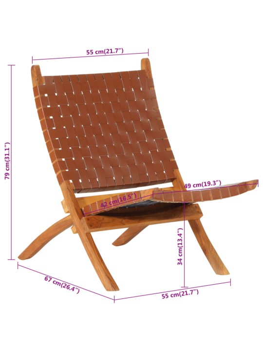 Skládací relaxační židle hnědá pravá kůže