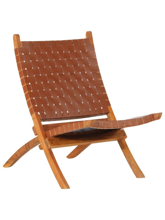 Skládací relaxační židle hnědá pravá kůže