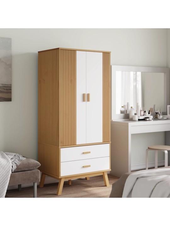 Šatní skříň olden bílá a hnědá 76,5x53x172 cm masivní borovice