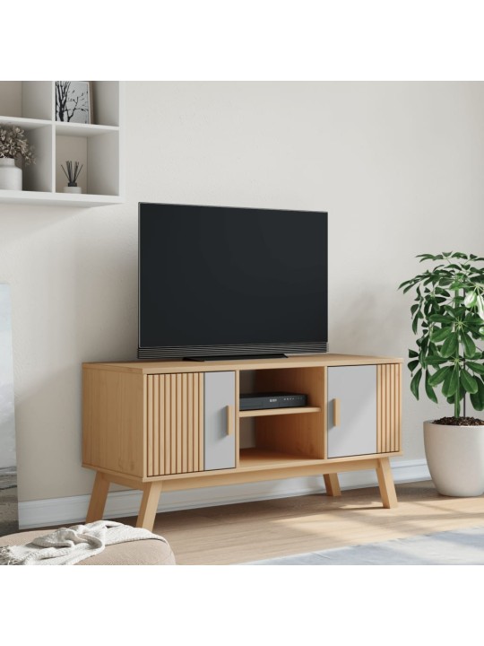Tv skříňka olden šedá a hnědá 114x43x57 cm masivní borové dřevo