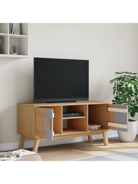 Tv skříňka olden šedá a hnědá 114x43x57 cm masivní borové dřevo