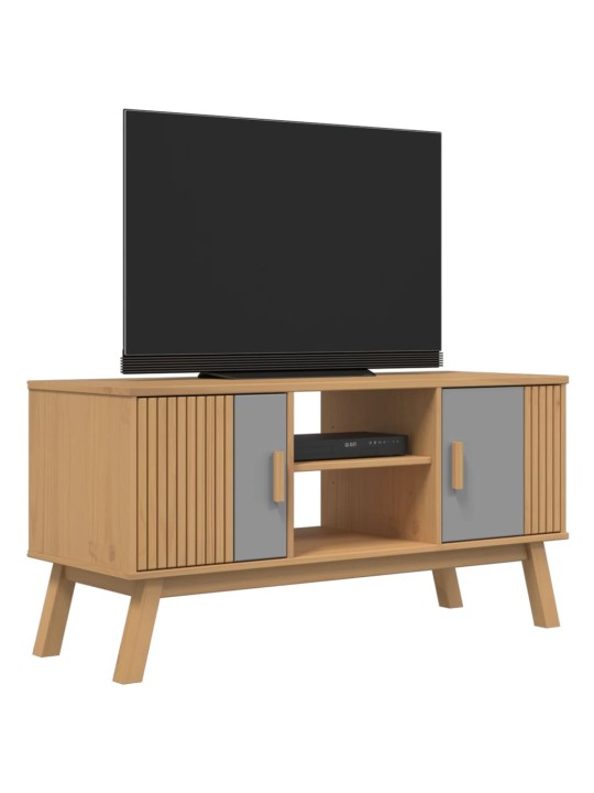 Tv skříňka olden šedá a hnědá 114x43x57 cm masivní borové dřevo