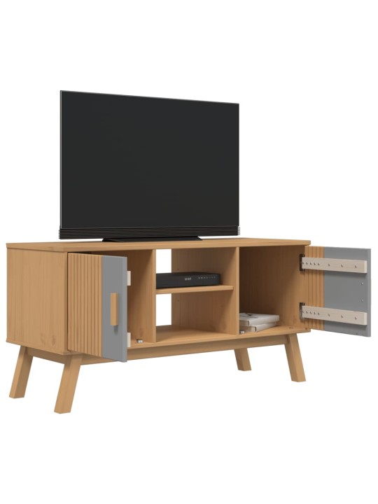 Tv skříňka olden šedá a hnědá 114x43x57 cm masivní borové dřevo