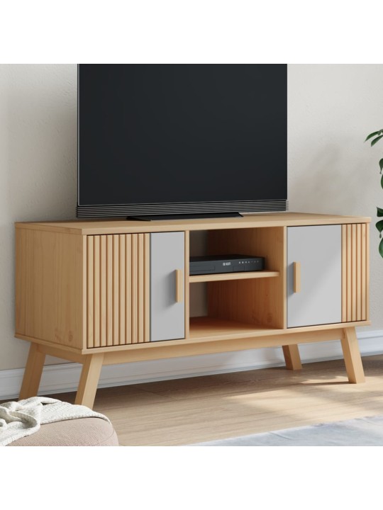 Tv skříňka olden šedá a hnědá 114x43x57 cm masivní borové dřevo