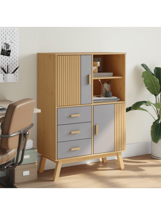 Skříň olden šedá a hnědá 85 x 43 x 125 cm masivní borové dřevo