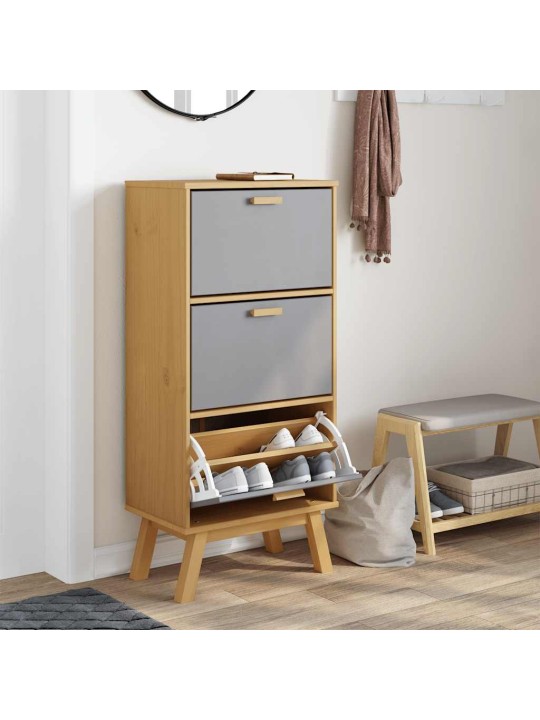 Botník olden šedý a hnědý 55 x 35 x 120 cm masivní borové dřevo