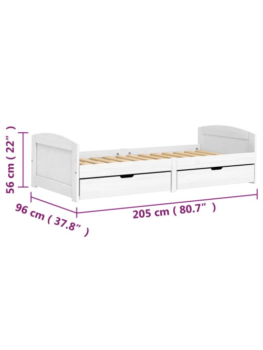 Válenda se 2 zásuvkami IRUN bílá 90x200 cm masivní borové dřevo