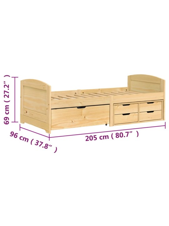 Válenda se 5 zásuvkami IRUN 90x200 cm masivní borové dřevo