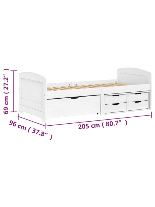 Válenda se 5 zásuvkami IRUN bílá 90x200 cm masivní borové dřevo