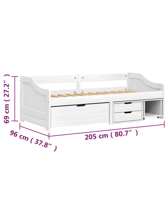 Válenda se 3 zásuvkami IRUN bílá 90x200 cm masivní borové dřevo